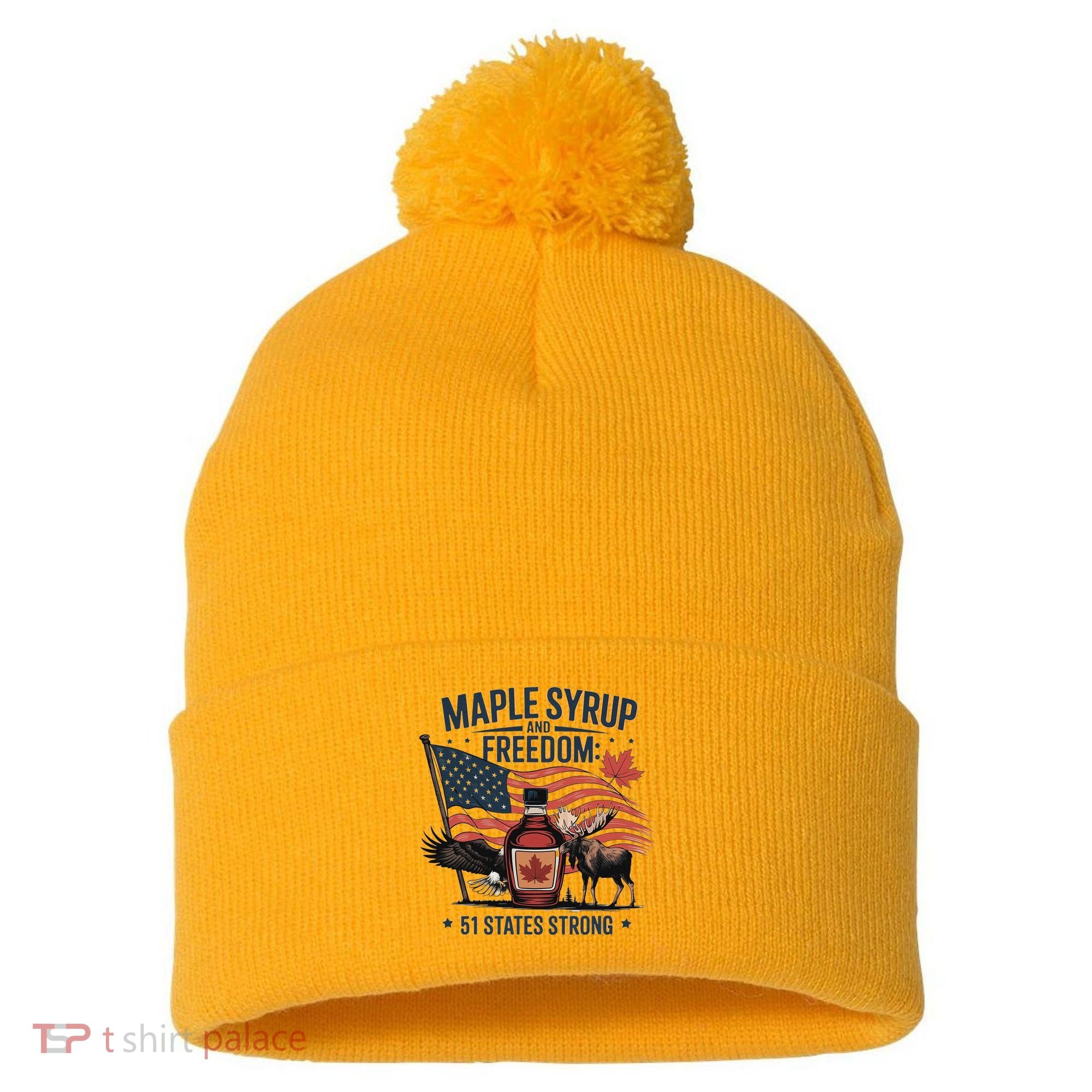 Trump Q Canada 51st State Of Usa Pom Pom 12in Knit Beanie