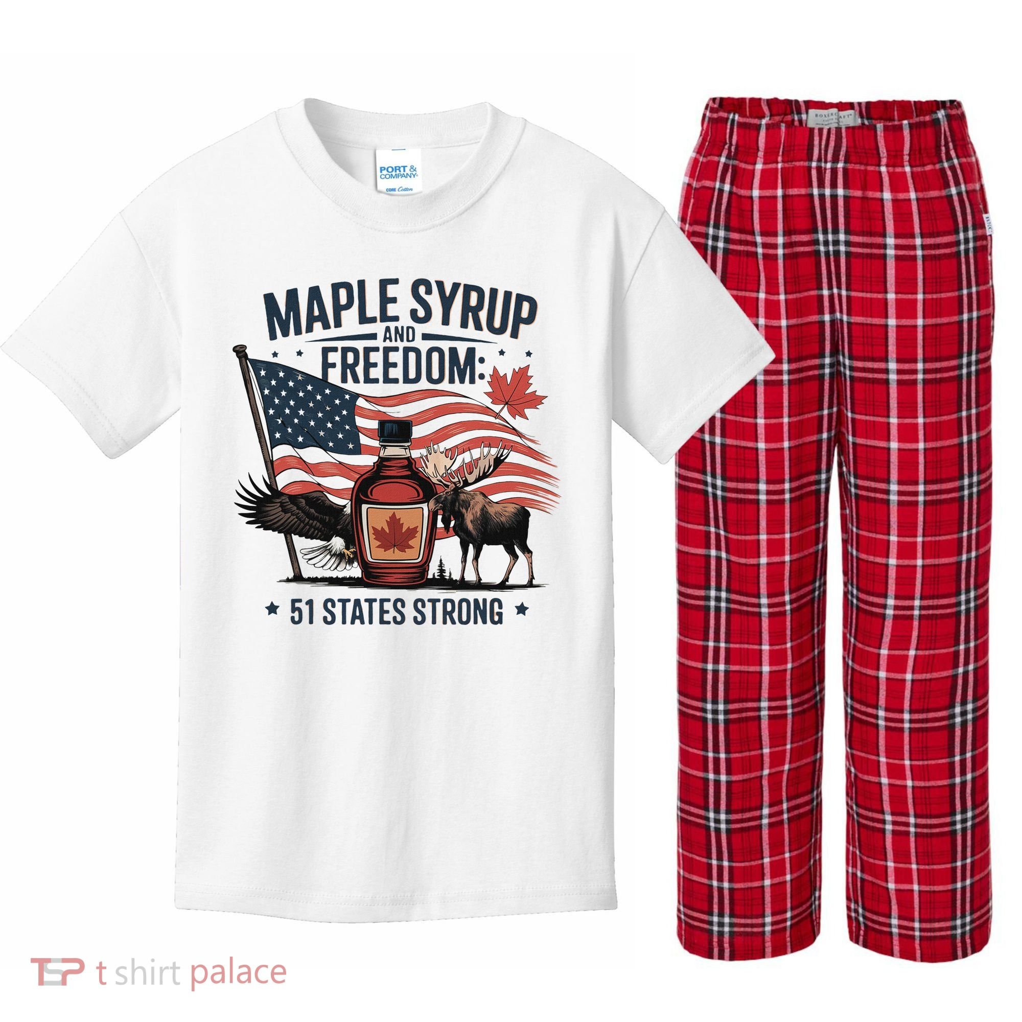 Trump Q Canada 51st State Of Usa Kids Plaid Pajama Set
