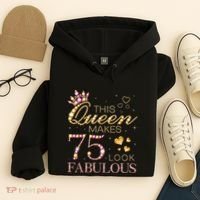 This Queen Makes 75 Look Fabulous 75th Birthday Present Queen B-day Hoodie thumb 4