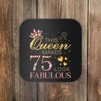 This Queen Makes 75 Look Fabulous 75th Birthday Present Queen B-day Coaster thumb 0