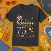 This Queen Makes 75 Look Fabulous 75th Birthday Present Queen B-day Kids T-Shirt thumb 3
