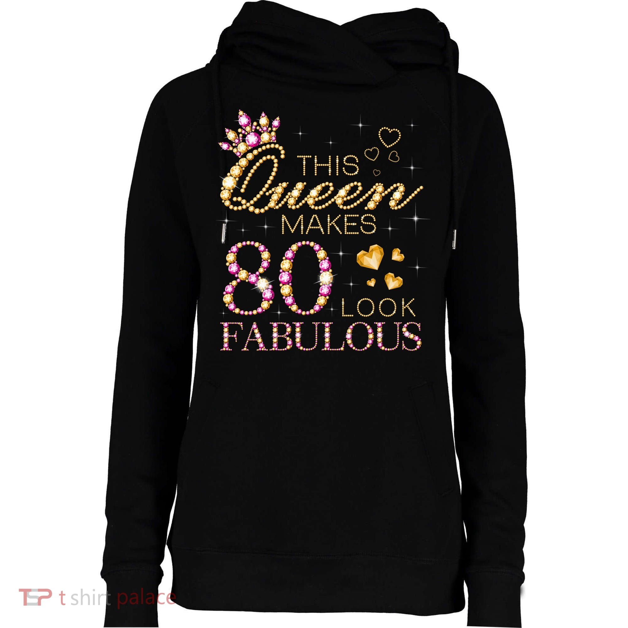 This Queen Makes 80 Look Fabulous 80th Birthday Queen B-day Womens Funnel Neck Pullover Hood