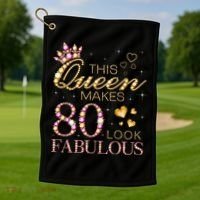 This Queen Makes 80 Look Fabulous 80th Birthday Queen B-day Golf Towel thumb 1