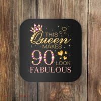 This Queen Makes 90 Look Fabulous 90th Birthday Queen B-Day Coaster thumb 0