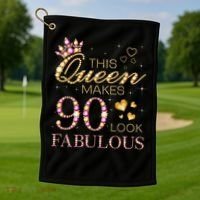 This Queen Makes 90 Look Fabulous 90th Birthday Queen B-Day Golf Towel thumb 1