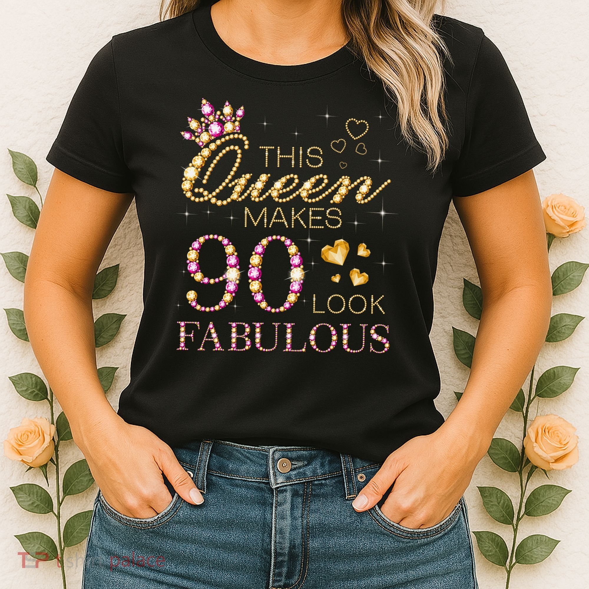 This Queen Makes 90 Look Fabulous 90th Birthday Queen B-Day Women's T-Shirt