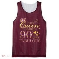 This Queen Makes 90 Look Fabulous 90th Birthday Queen B-Day Mesh Reversible Basketball Jersey Tank thumb 0