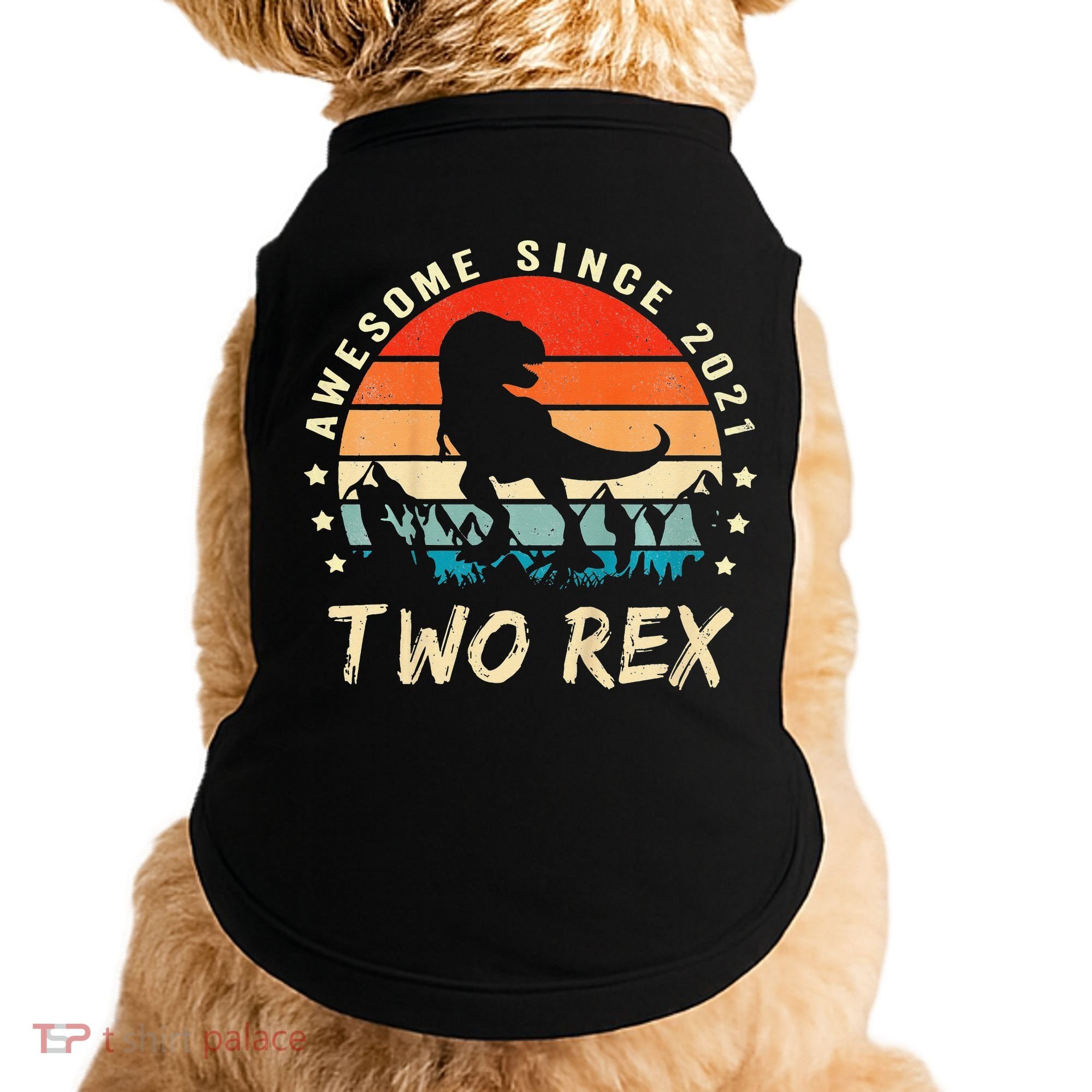 Two Rex 2nd Birthday Gift Second Dinosaur 2 Year Old Doggie Tank