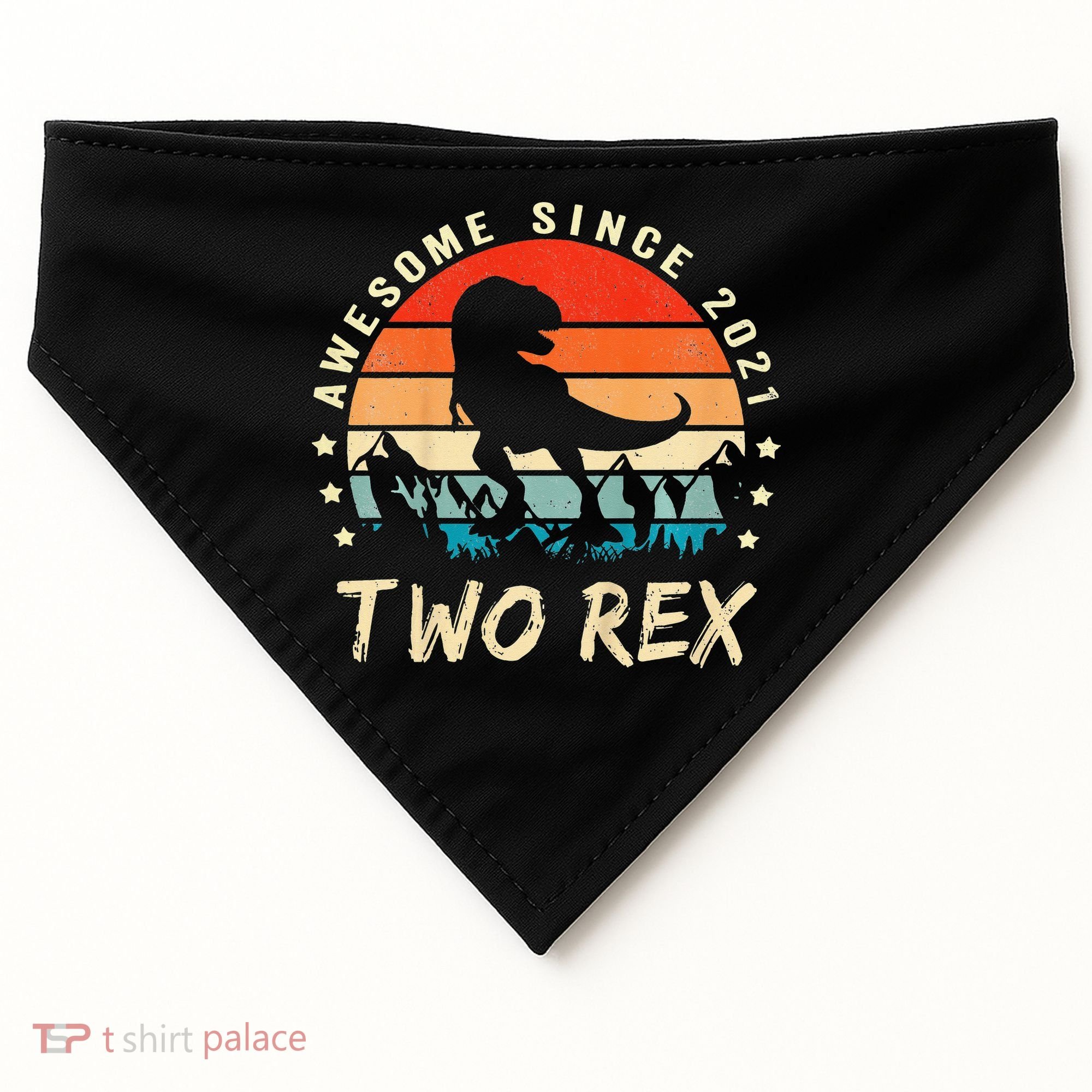Two Rex 2nd Birthday Gift Second Dinosaur 2 Year Old USA-Made Doggie Bandana