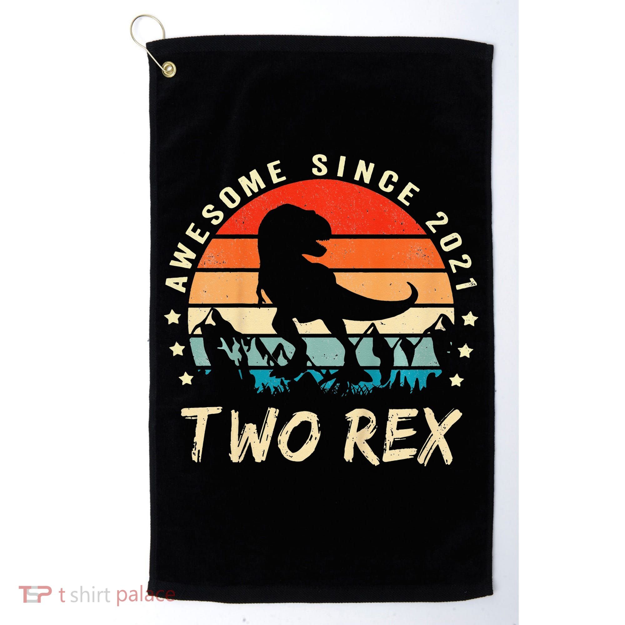 Two Rex 2nd Birthday Gift Second Dinosaur 2 Year Old Golf Towel