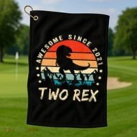 Two Rex 2nd Birthday Gift Second Dinosaur 2 Year Old Golf Towel thumb 1