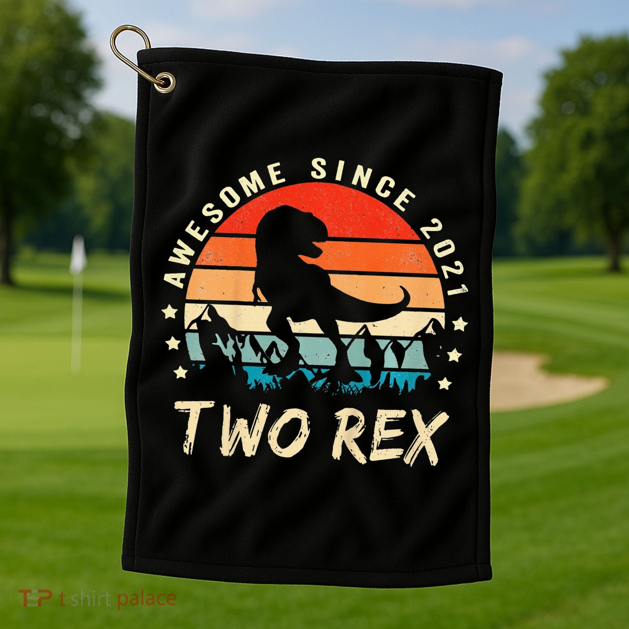 Two Rex 2nd Birthday Gift Second Dinosaur 2 Year Old Golf Towel