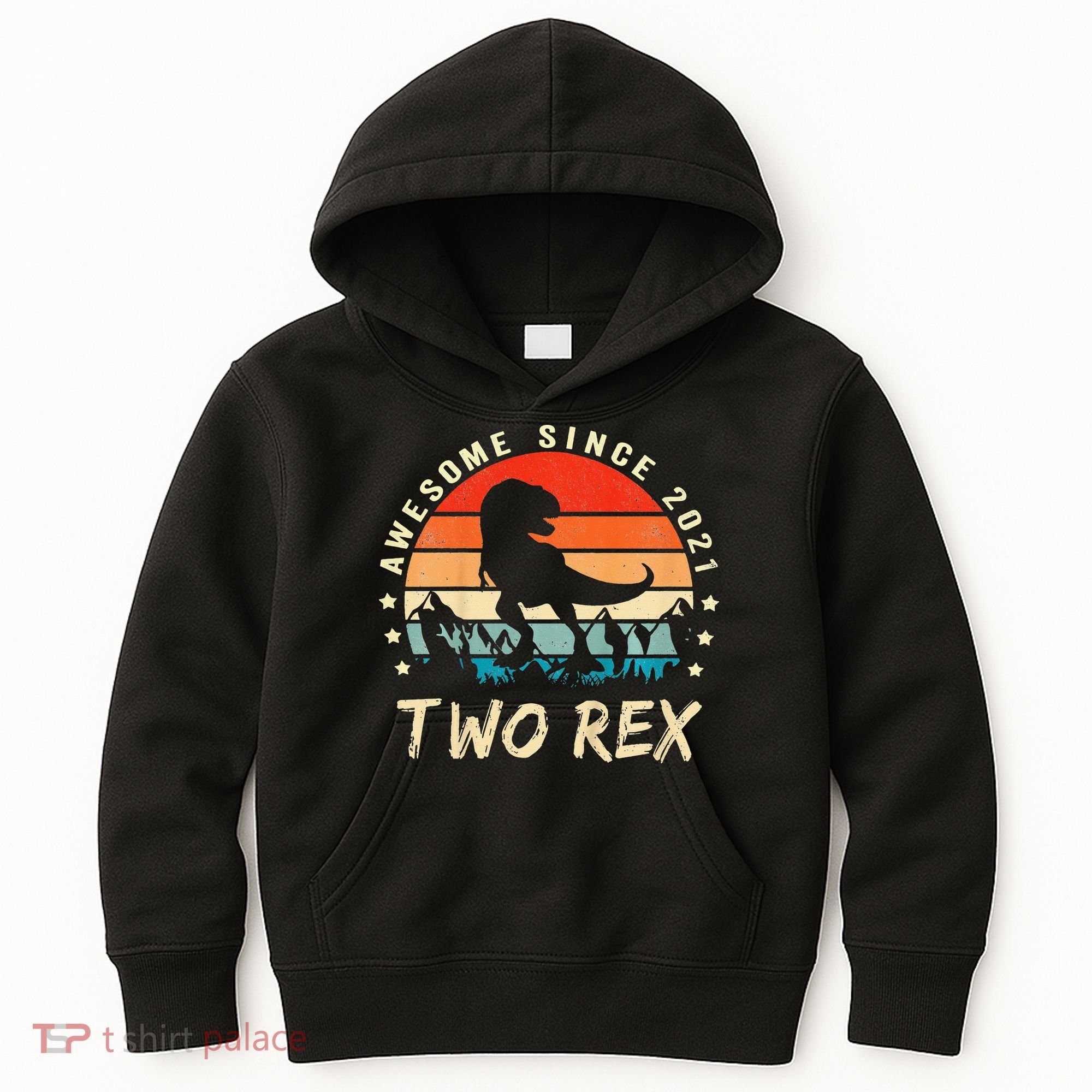 Two Rex 2nd Birthday Gift Second Dinosaur 2 Year Old Kids Hoodie