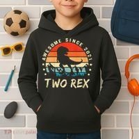Two Rex 2nd Birthday Gift Second Dinosaur 2 Year Old Kids Hoodie thumb 2