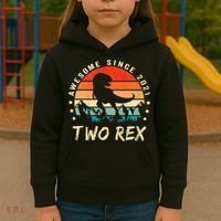 Two Rex 2nd Birthday Gift Second Dinosaur 2 Year Old Kids Hoodie thumb 3