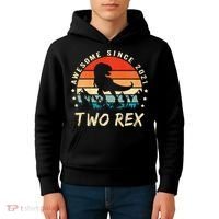 Two Rex 2nd Birthday Gift Second Dinosaur 2 Year Old Kids Hoodie thumb 4