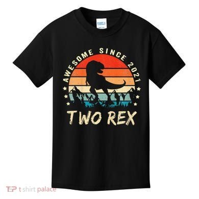 Two Rex 2nd Birthday Gift Second Dinosaur 2 Year Old Kids T-Shirt
