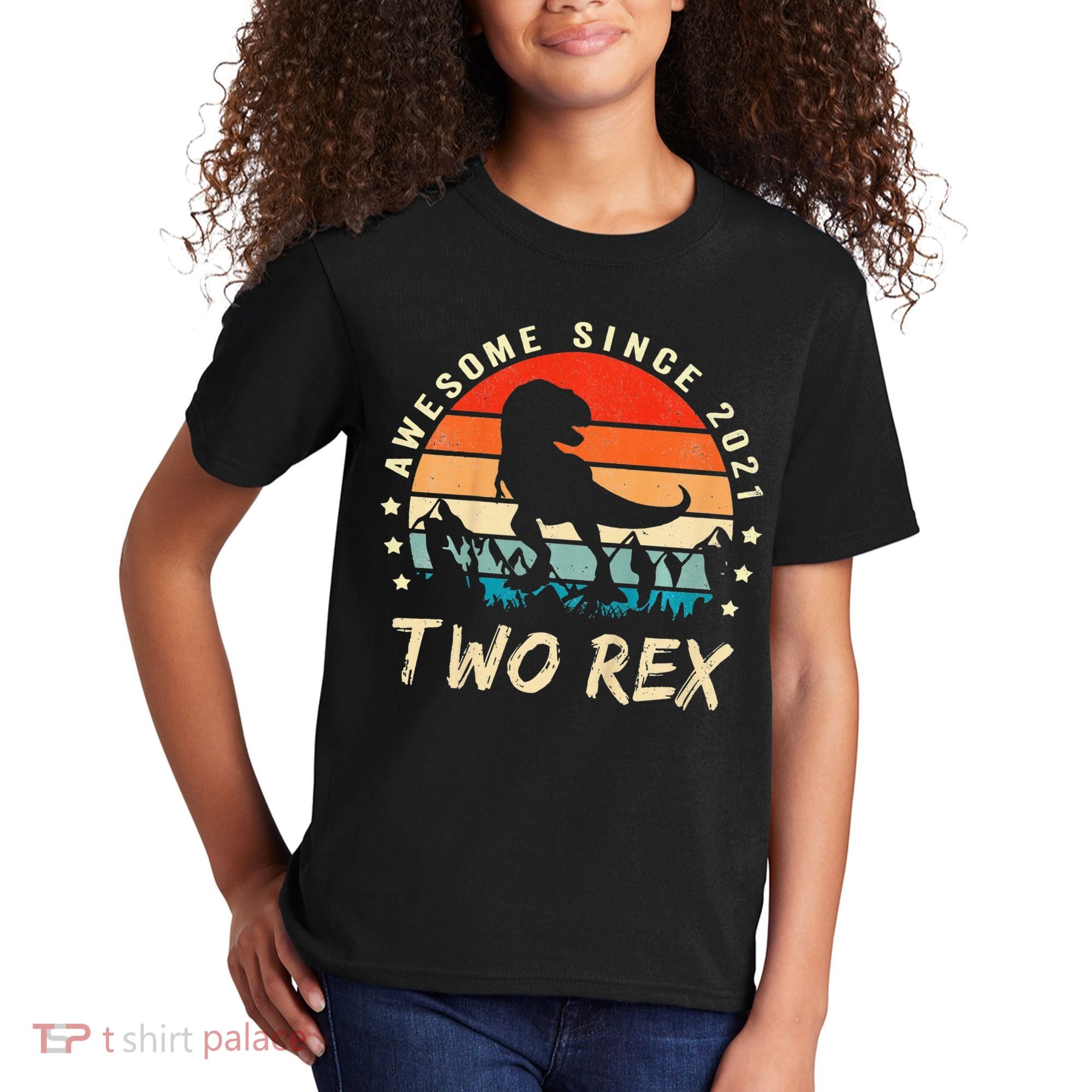 Two Rex 2nd Birthday Gift Second Dinosaur 2 Year Old Kids T-Shirt