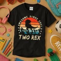 Two Rex 2nd Birthday Gift Second Dinosaur 2 Year Old Kids T-Shirt thumb 3