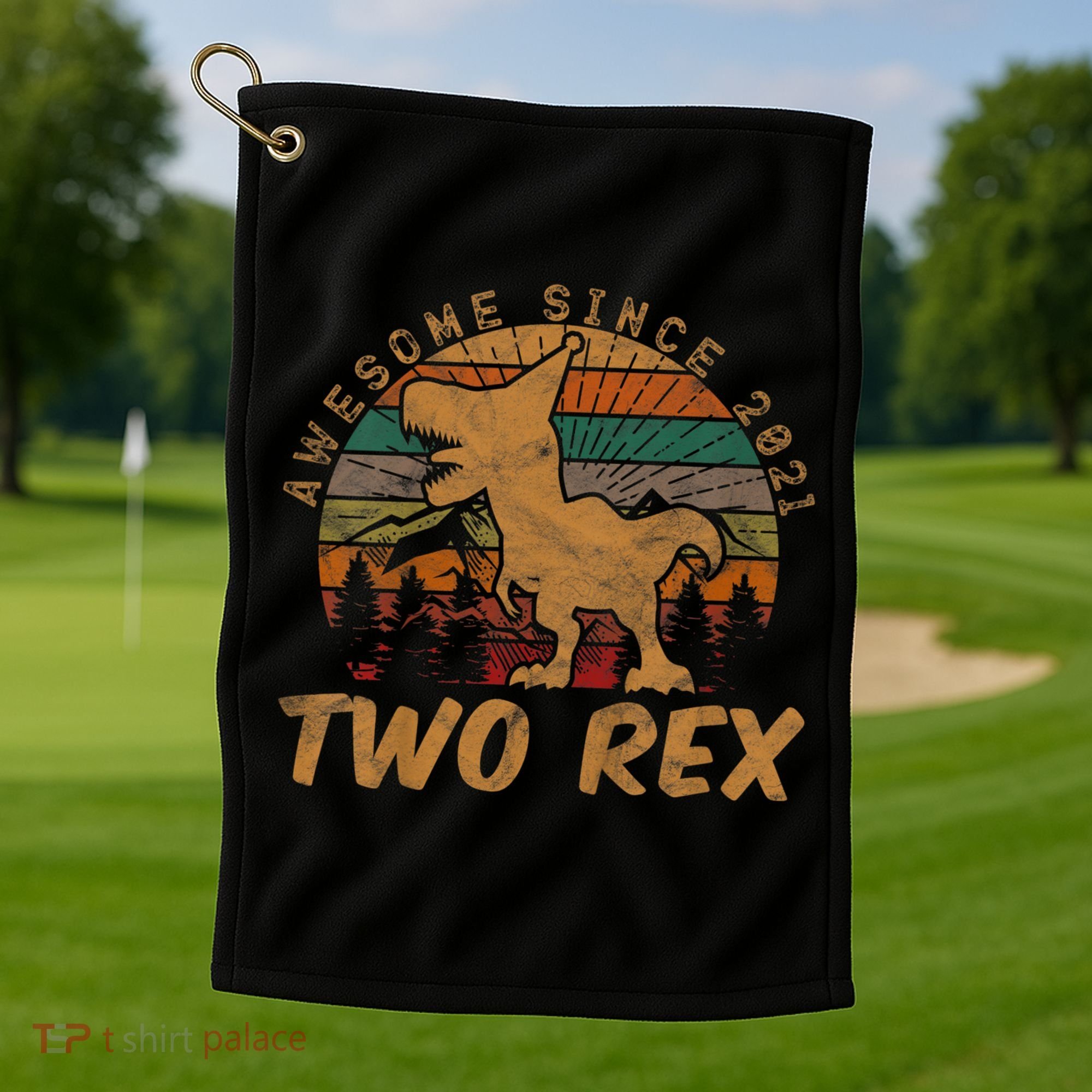 Two Rex 2nd Birthday Gifts Second Dinosaur 2 Year Old Golf Towel