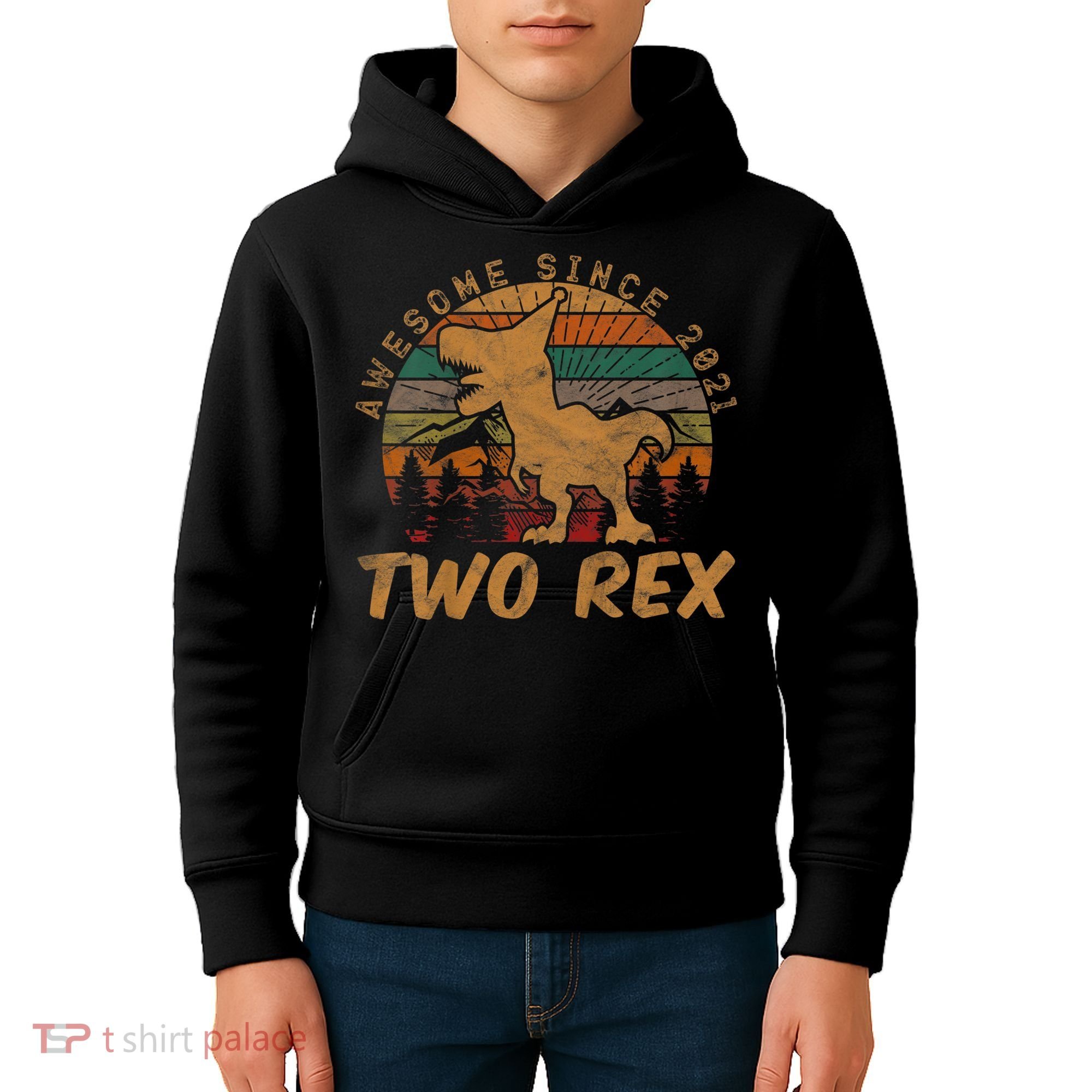 Two Rex 2nd Birthday Gifts Second Dinosaur 2 Year Old Kids Hoodie