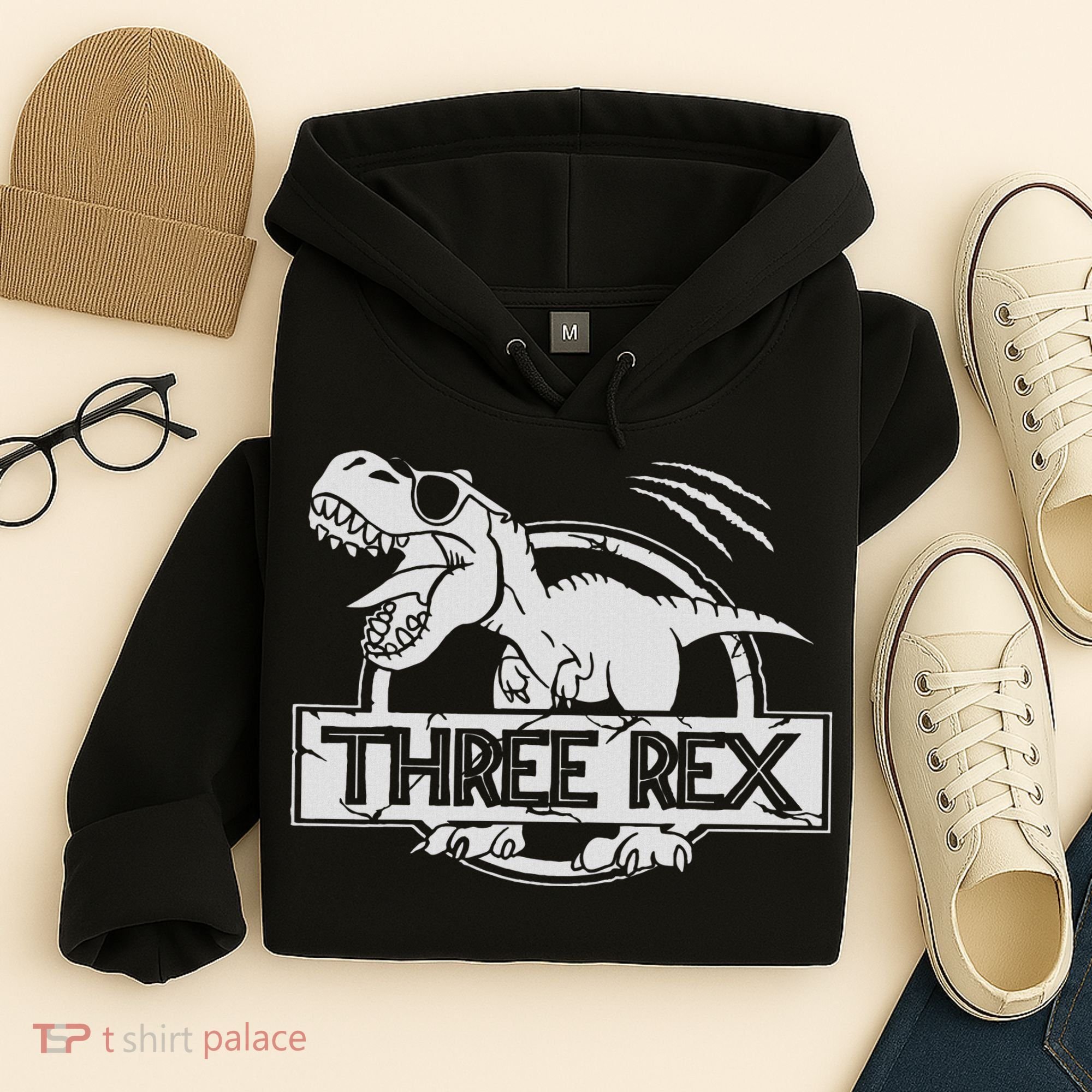 Three Rex 3rd Birthday Dinosaur Matching Family Hoodie