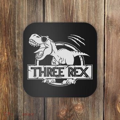 Three Rex 3rd Birthday Dinosaur Matching Family Coaster