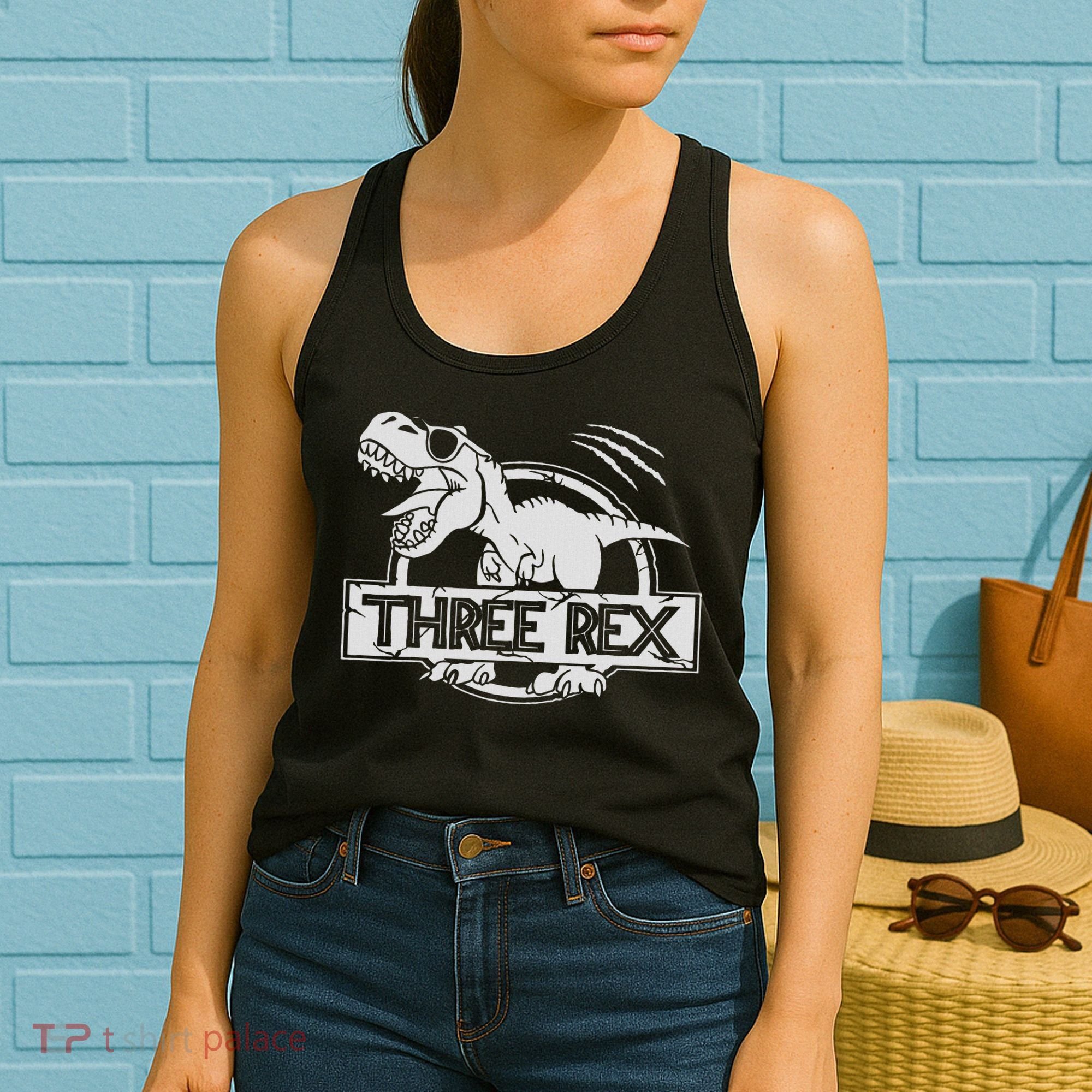 Three Rex 3rd Birthday Dinosaur Matching Family Women's Tank Top