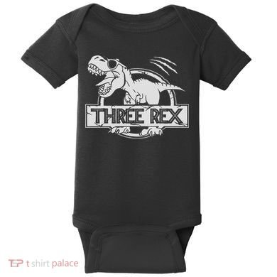 Three Rex 3rd Birthday Dinosaur Matching Family Baby Bodysuit