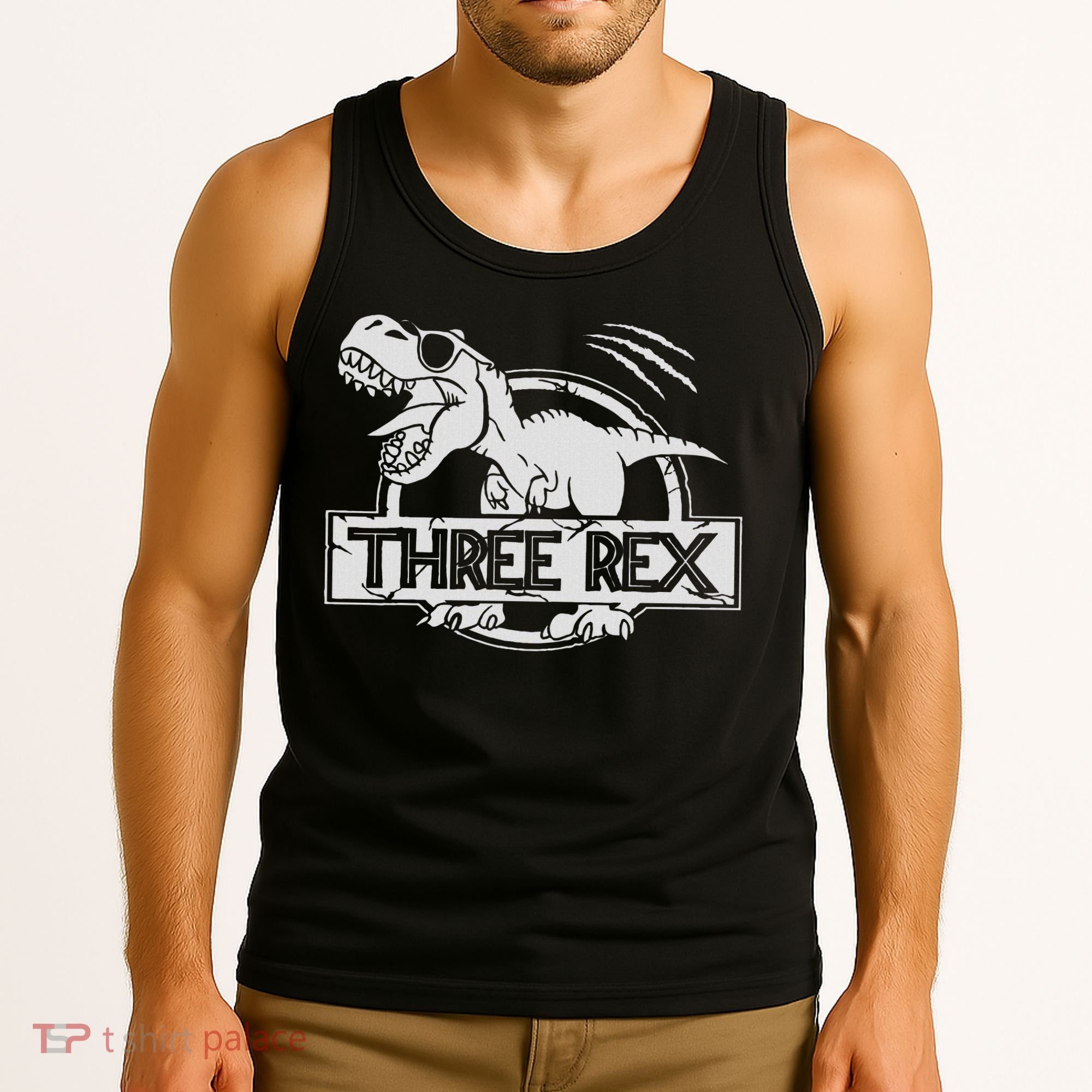Three Rex 3rd Birthday Dinosaur Matching Family Tank Top