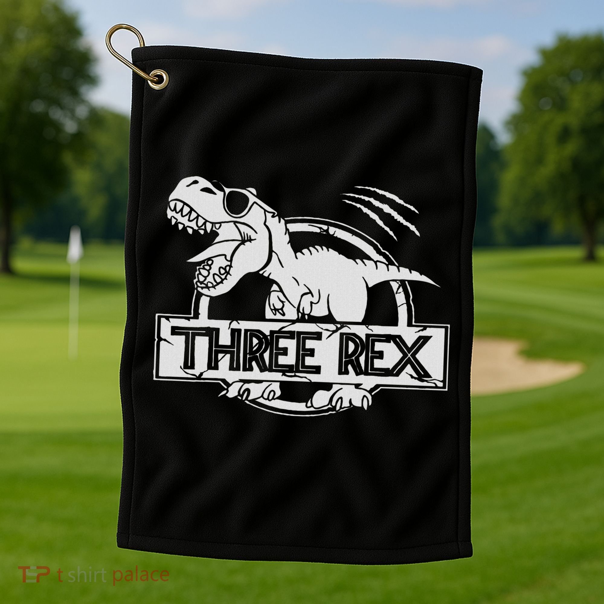 Three Rex 3rd Birthday Dinosaur Matching Family Golf Towel