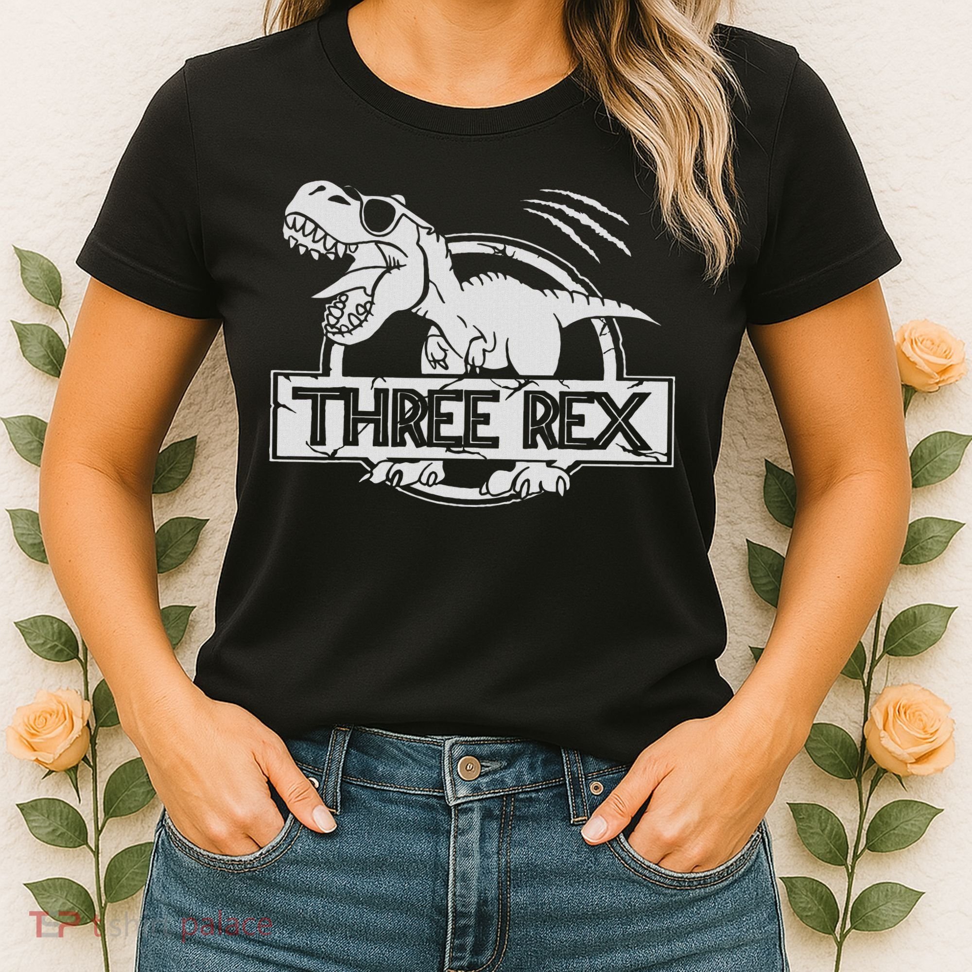 Three Rex 3rd Birthday Dinosaur Matching Family Women's T-Shirt