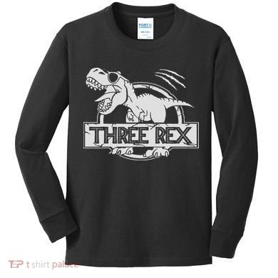 Three Rex 3rd Birthday Dinosaur Matching Family Kids Long Sleeve Shirt