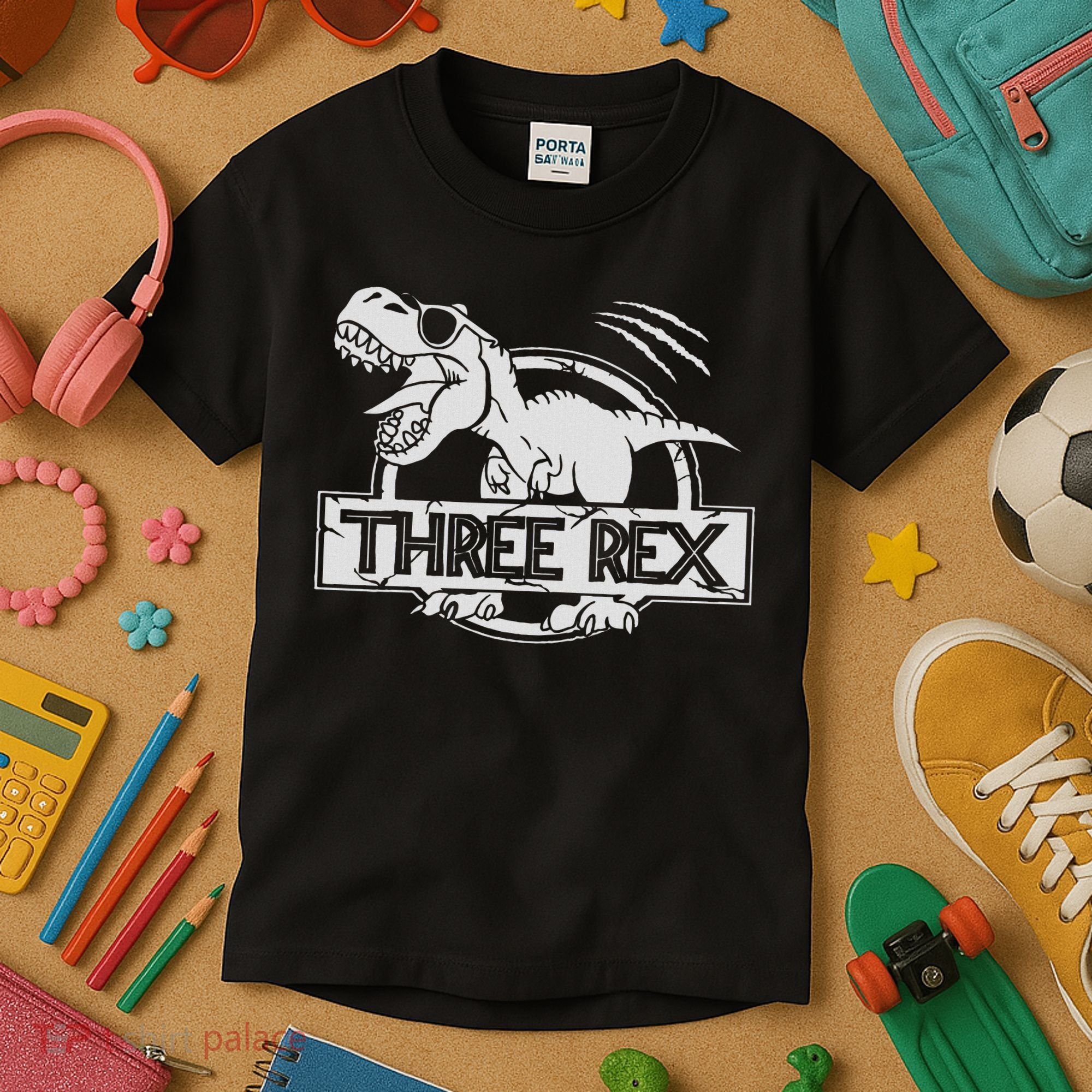 Three Rex 3rd Birthday Dinosaur Matching Family Kids T-Shirt