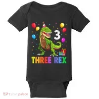 Three Rex 3rd Birthday Third Dinosaur 3 Year Old Baby Bodysuit thumb 0