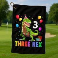 Three Rex 3rd Birthday Third Dinosaur 3 Year Old Golf Towel thumb 1