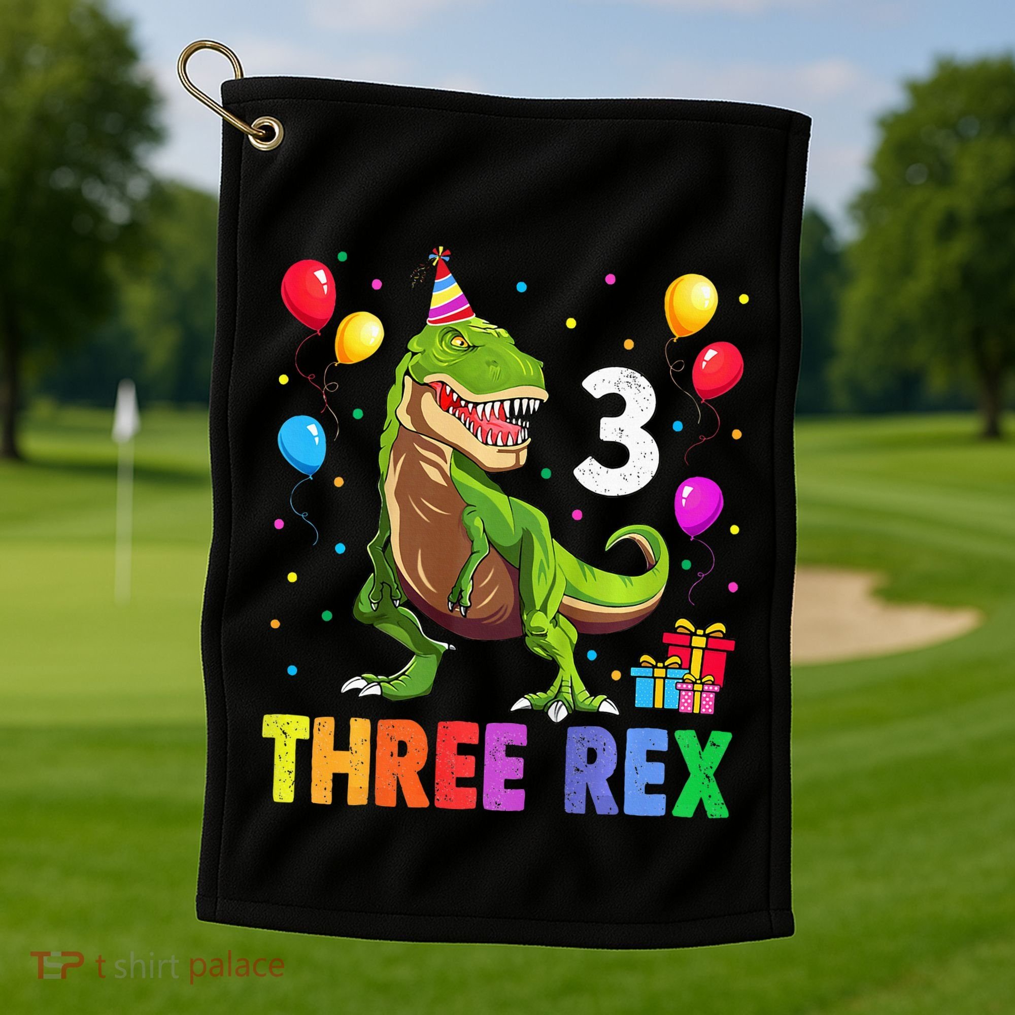 Three Rex 3rd Birthday Third Dinosaur 3 Year Old Golf Towel