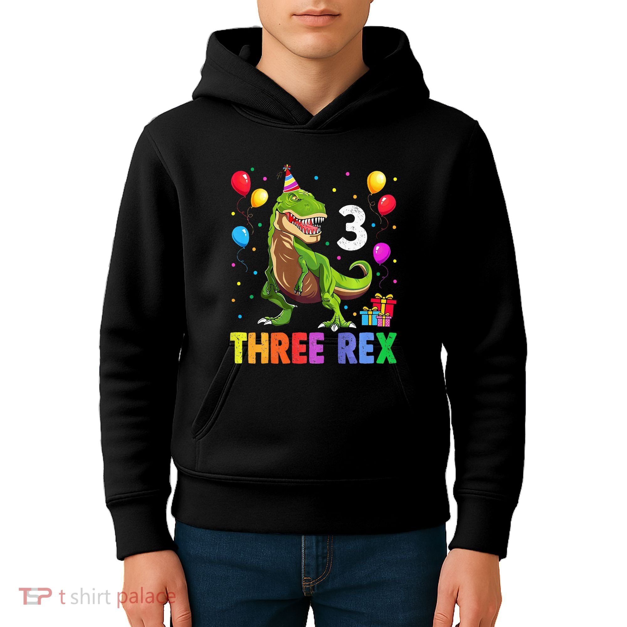 Three Rex 3rd Birthday Third Dinosaur 3 Year Old Kids Hoodie