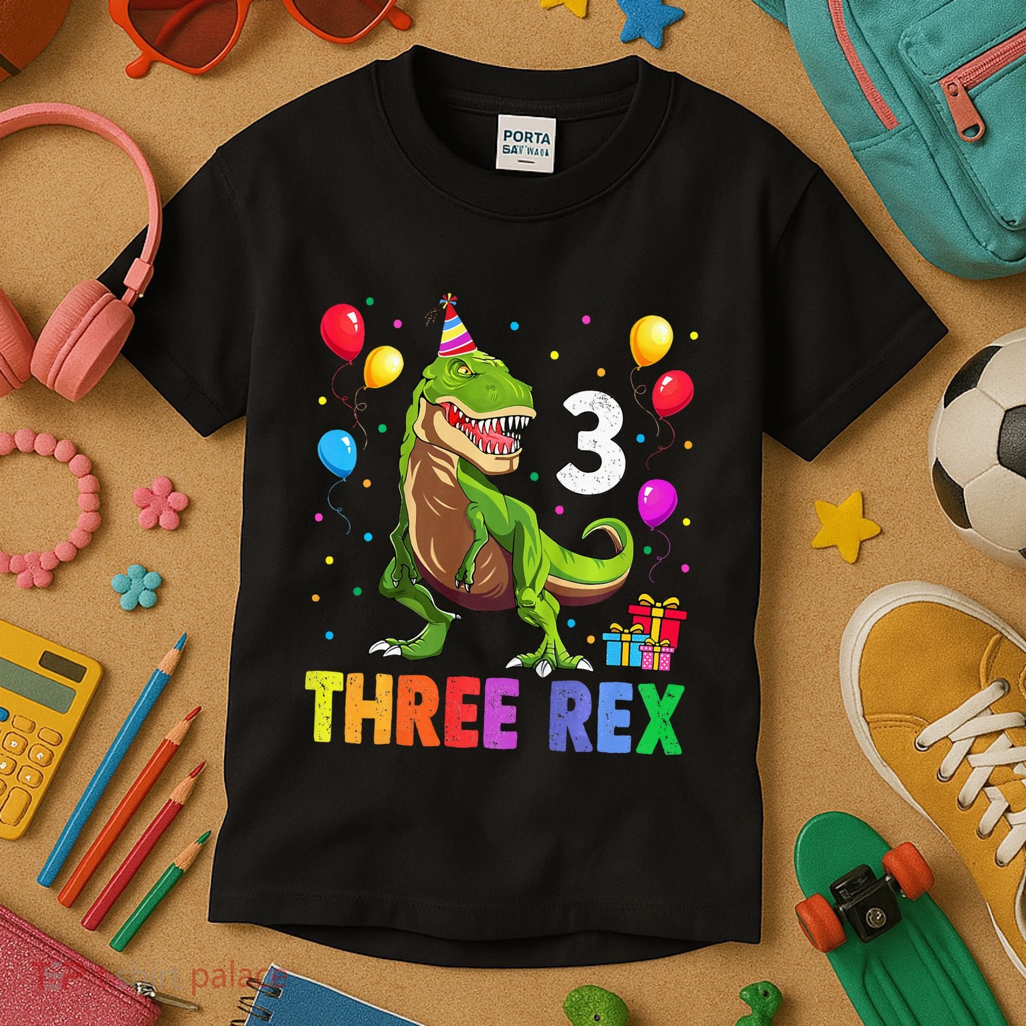 Three Rex 3rd Birthday Third Dinosaur 3 Year Old Kids T-Shirt