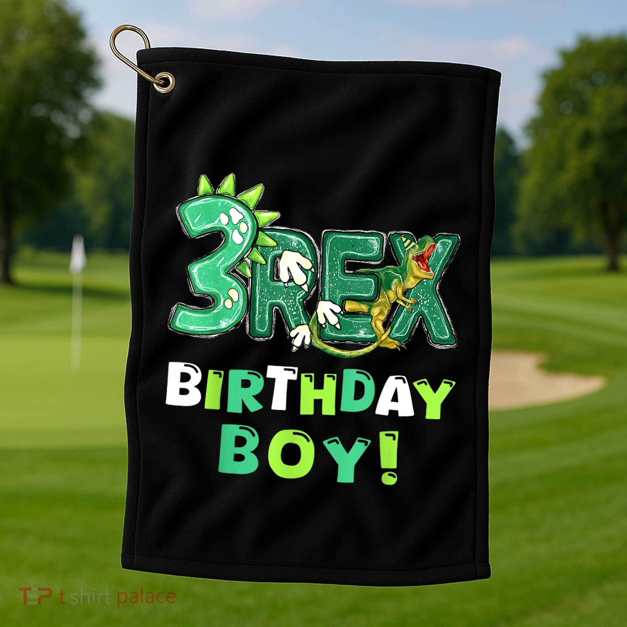 Three Rex 3rd Birthday Third Dinosaur 3 Year Old Golf Towel