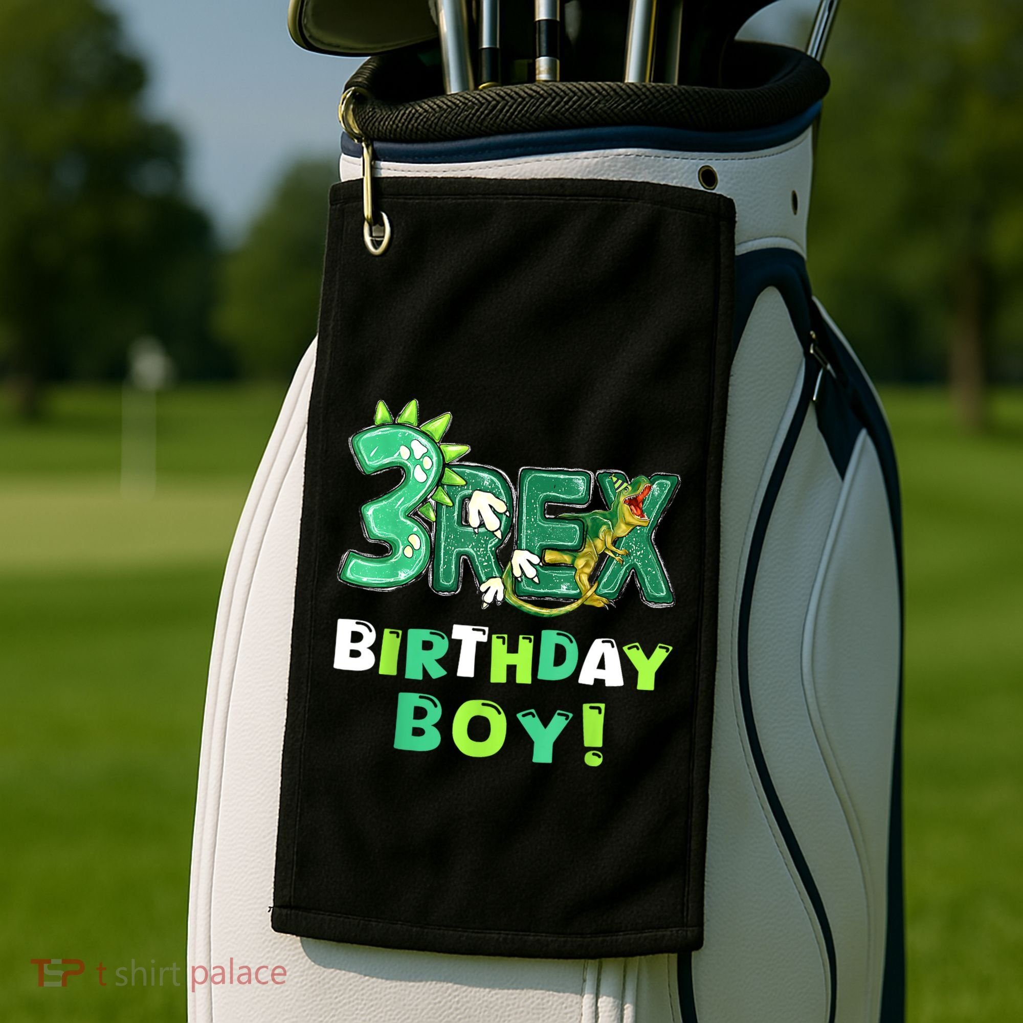 Three Rex 3rd Birthday Third Dinosaur 3 Year Old Golf Towel