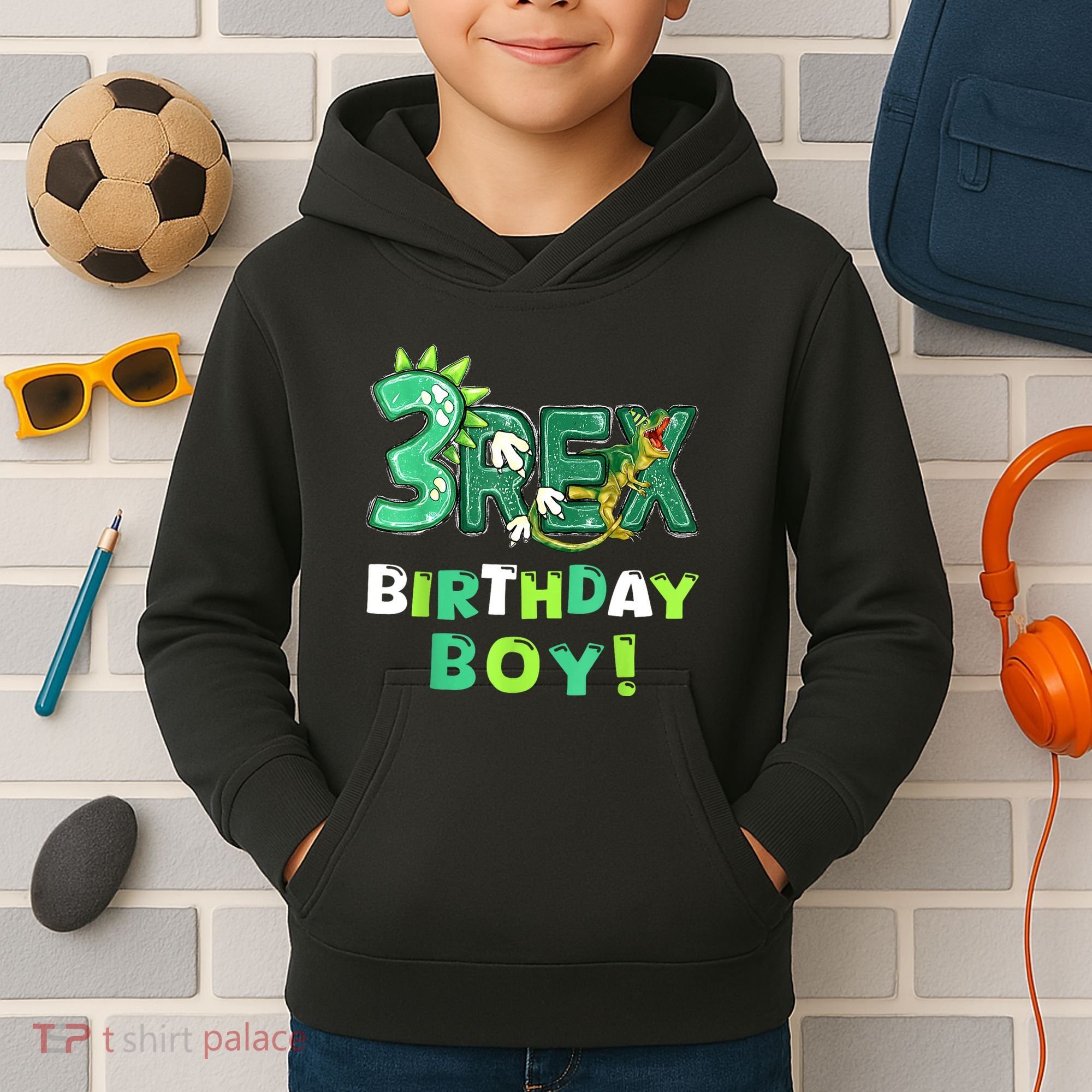 Three Rex 3rd Birthday Third Dinosaur 3 Year Old Kids Hoodie