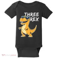 Three Rex 3rd Birthday Gifts Third Dinosaur Boy 3 Years Old Baby Bodysuit thumb 0