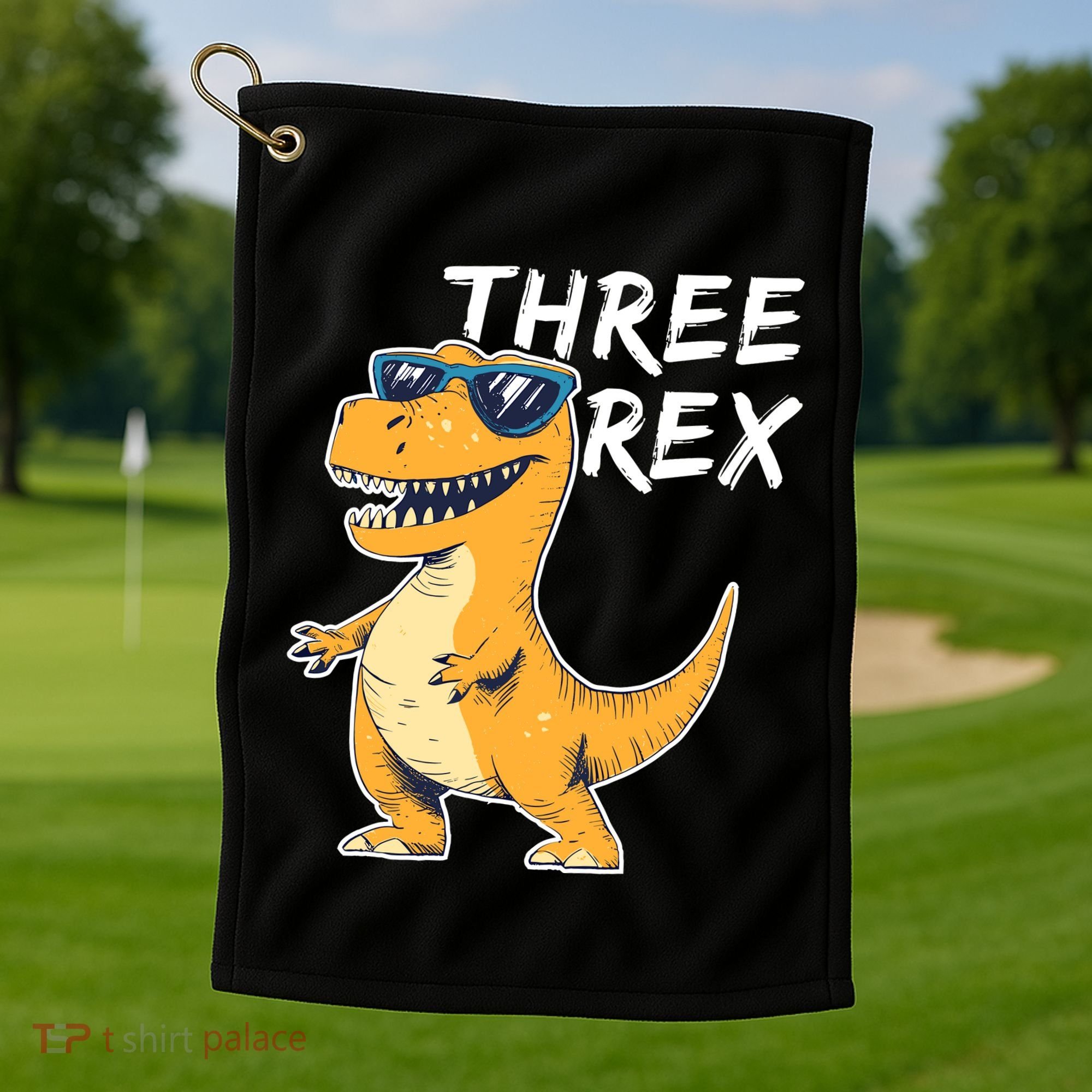 Three Rex 3rd Birthday Gifts Third Dinosaur Boy 3 Years Old Golf Towel