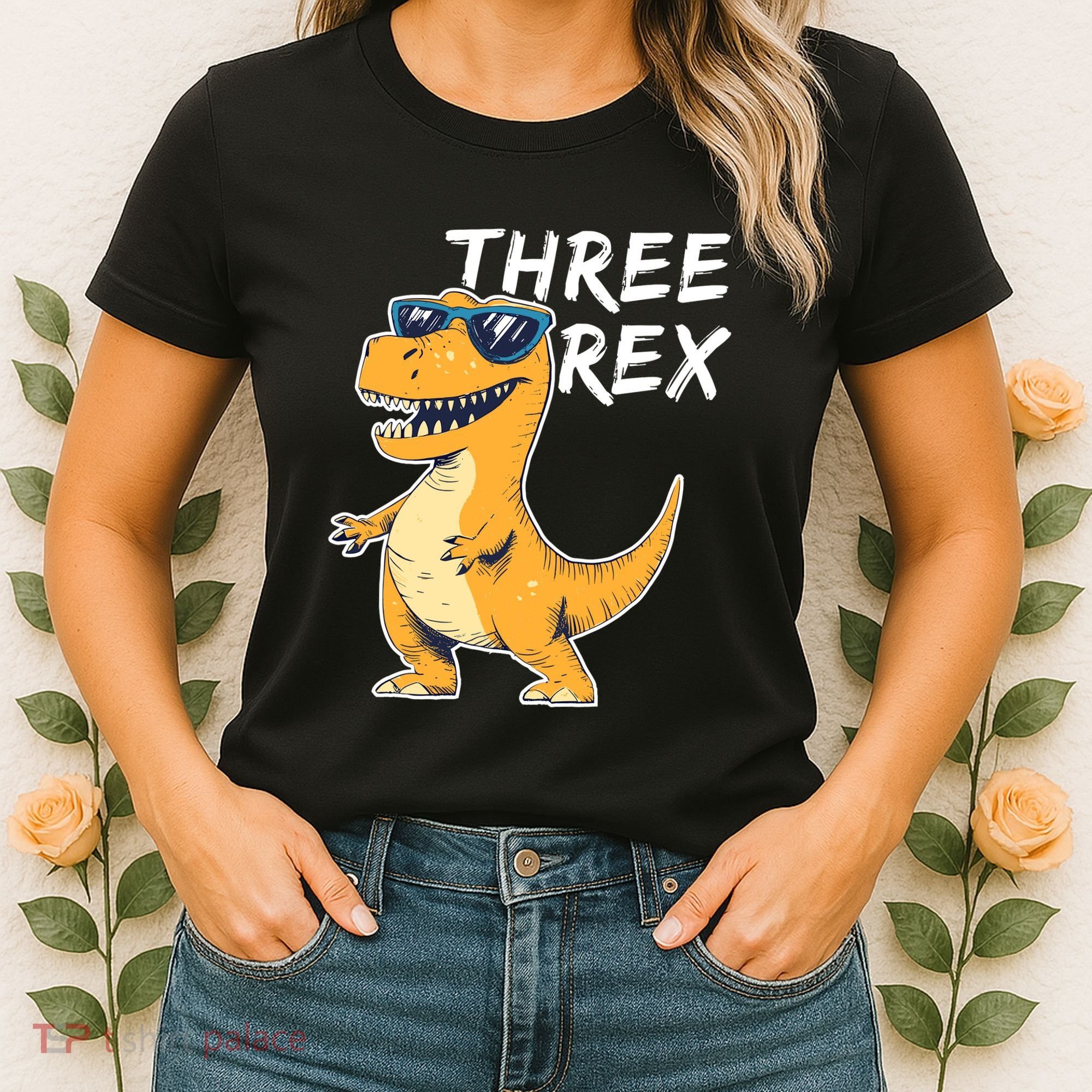 Three Rex 3rd Birthday Gifts Third Dinosaur Boy 3 Years Old Women's T-Shirt
