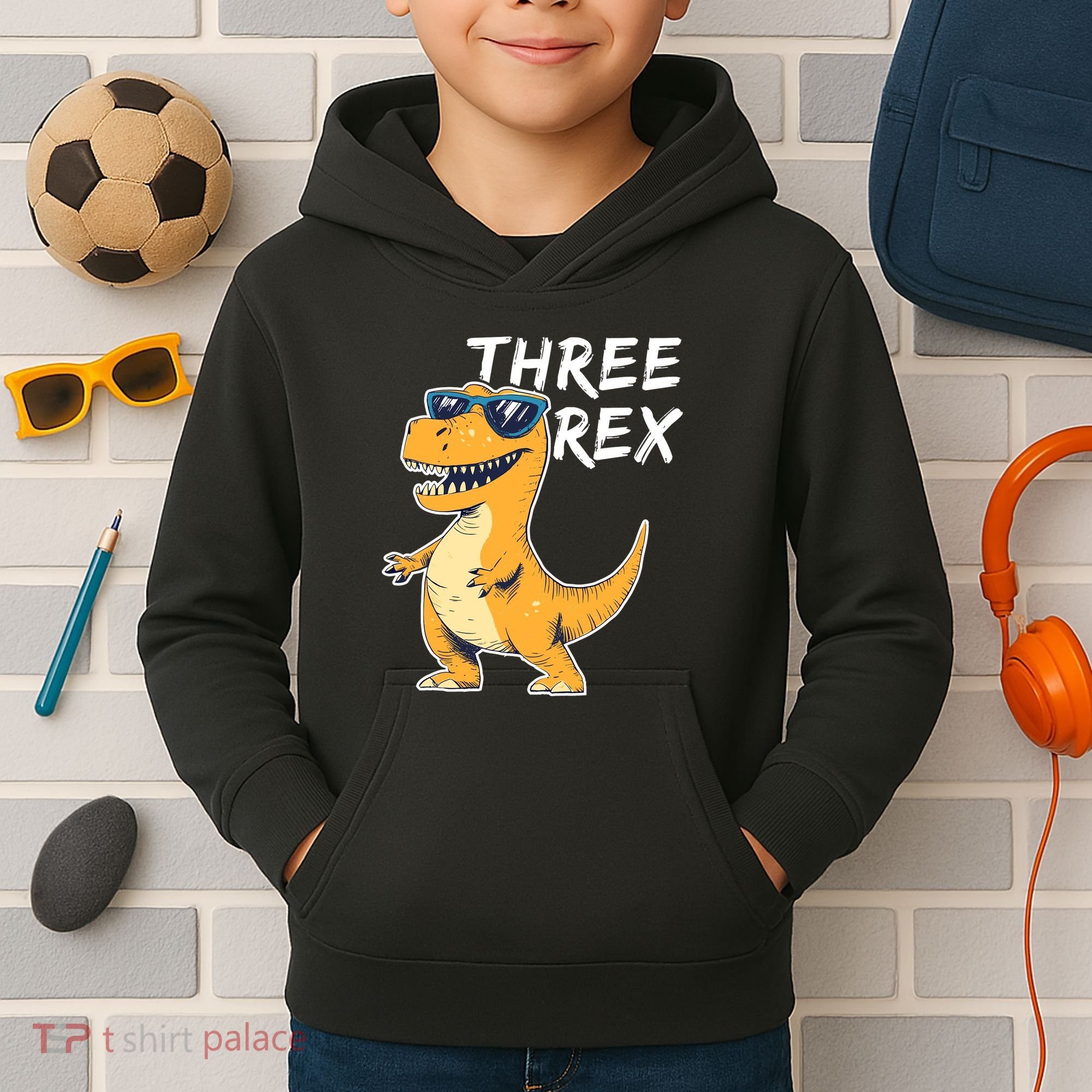 Three Rex 3rd Birthday Gifts Third Dinosaur Boy 3 Years Old Kids Hoodie