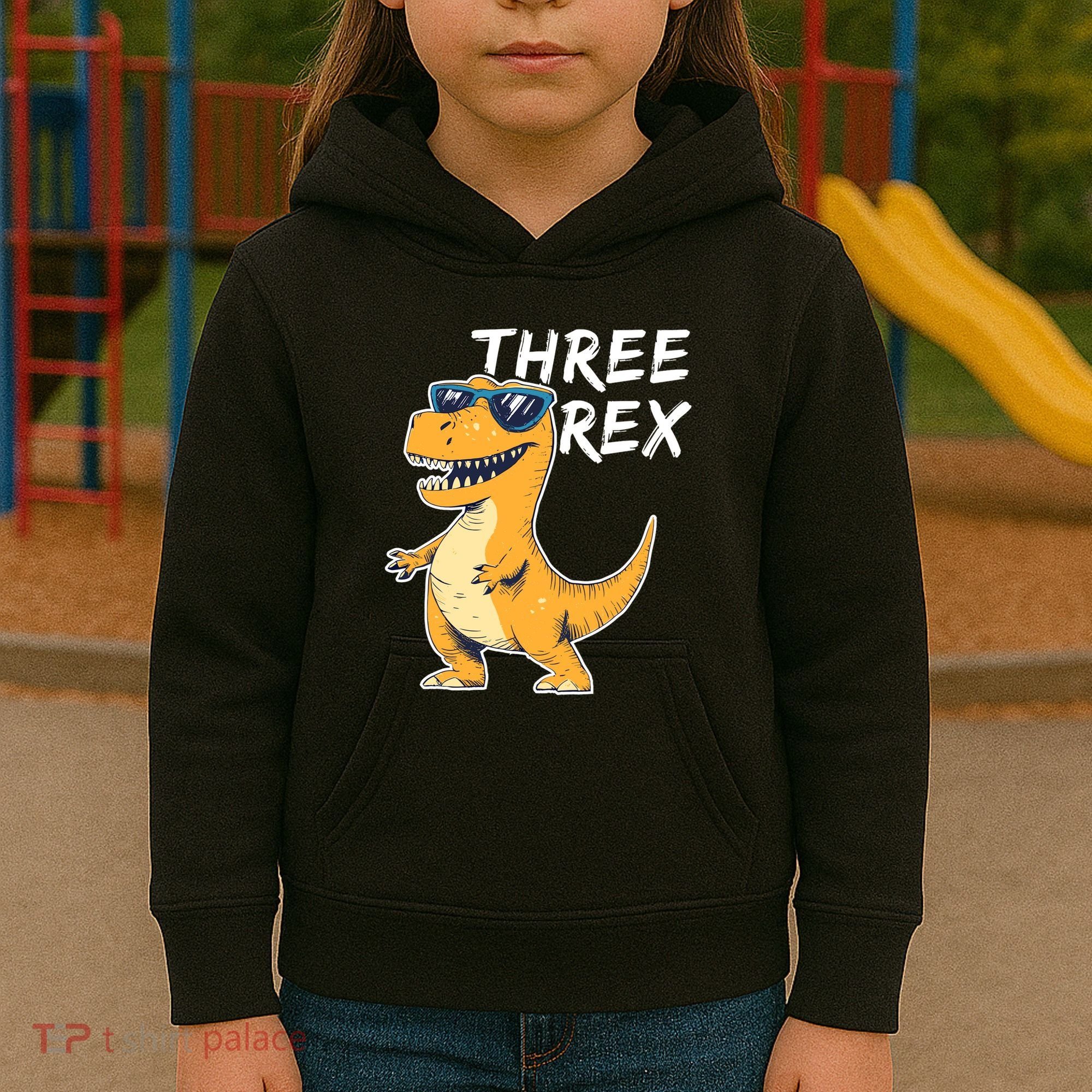 Three Rex 3rd Birthday Gifts Third Dinosaur Boy 3 Years Old Kids Hoodie
