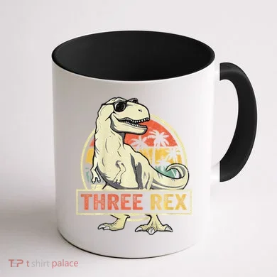 Three Rex 3rd Birthday Third Dinosaur 3 Year Old Coffee Mug back