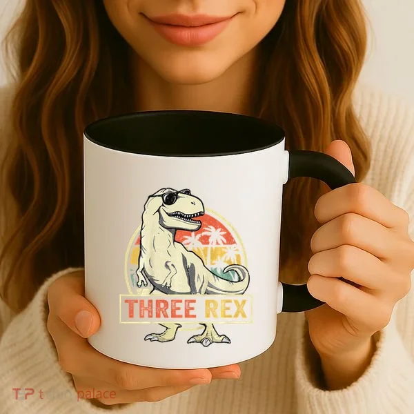Three Rex 3rd Birthday Third Dinosaur 3 Year Old Coffee Mug