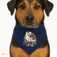 Three Rex 3rd Birthday Third Dinosaur 3 Year Old USA-Made Doggie Bandana thumb 1